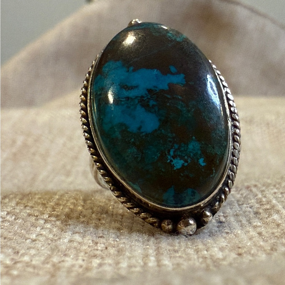 Tibetan Turquoise Oval Ring --Sterling Silver